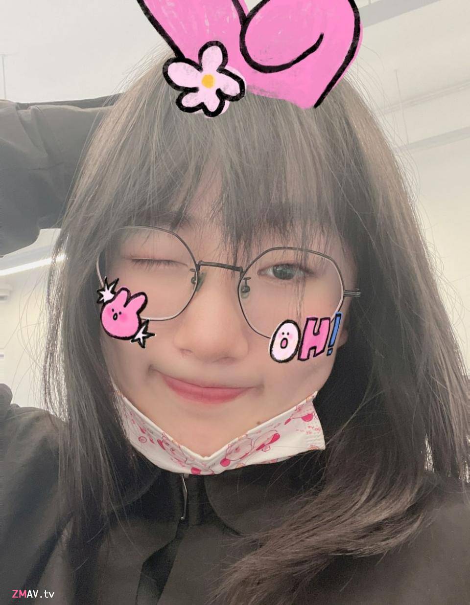 Sweet glasses girl rubs her big breasts, body curves are very attractive